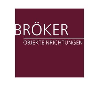 Logo Bröker Objekteinrichtungen dunkelrotes Quadrat mit weißer Schrift