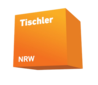 Logo Tischler NRW orangener Würfel mit weißem Schriftzug